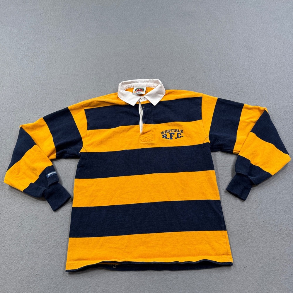 Barbarian Rugby Polo Shirt Men's Small Yellow Blue Striped Westisle RFC Canada